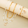 6Pcs/Set Rice Beaded Shell Starfish Pendant Necklace Bracelets Bohemian Elegant Gold White Color Jewelry Set Holiday Accessories - Image 2