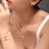 Necklace Bracelet For Women Stainless Steel Zircon 4 Petals Flower Pendant Chain Charm Jewelry Gift - Image 3
