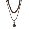 KunJoe 2pcs/set Stone Pendant Necklace for Men Vintage Wood Beads Skin Wax Thread Choker Necklace - Image 5