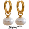 Imitation Pearls Drop Stainless Steel Golden Korean Hoop Earrings Charms Jewelry Gift - Image 1
