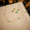 316L Stainless Steel Tree of Life Turquoise Golden Necklace Earrings For Womens Party Gift Jewelry Set - Image 3