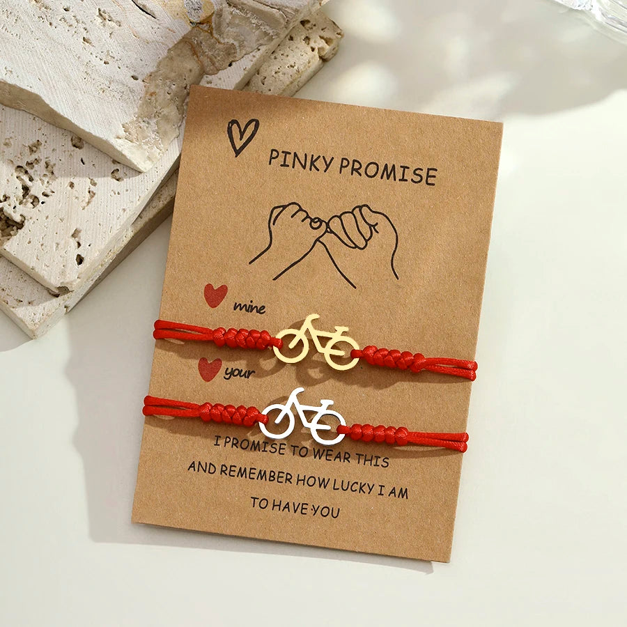Noter Matching Couple Bracelet 2Pcs Stainless Steel Bicycle Handmade Braided Cord Charm Braslet Gift For Lovers Jewelry - Image 1
