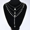 Boho Multi Layer Chain Silver Color Pearl Necklace Women Hip Hop Jesus Cross Pendant Necklace Set Party Neck Jewelry - Image 3