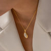 Gold Plated Stainless Steel Oval Shape White Cat Eye Opal Stone Pendant Necklace Jewelry - Image 4