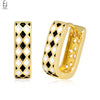 Silver Needle Black White Grid Hoop Earrings for Women Enamel Geometry Earrings Jewelry Gifts - Image 9