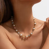 Cross Pendant Necklace with Imitation Pearl Beads and Rhinestone Accents - Image 3