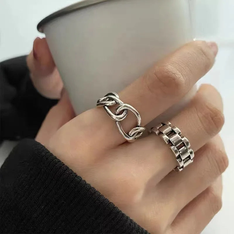 Silver Finger Rings Creative Cross Hollow Chain Geometric Party Jewelry Gifts - Image 1