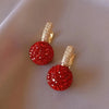 Red Cubic Zirconia Ball Dangle Earrings for Women Golden Color U Shaped Crystal Drop Earring Party Jewelry - Image 2
