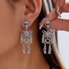 Light Full Rhinestone Skull Earrings for Women Exaggerated Skeleton Pendant Earrings Halloween Party Jewelry Gift - Image 7