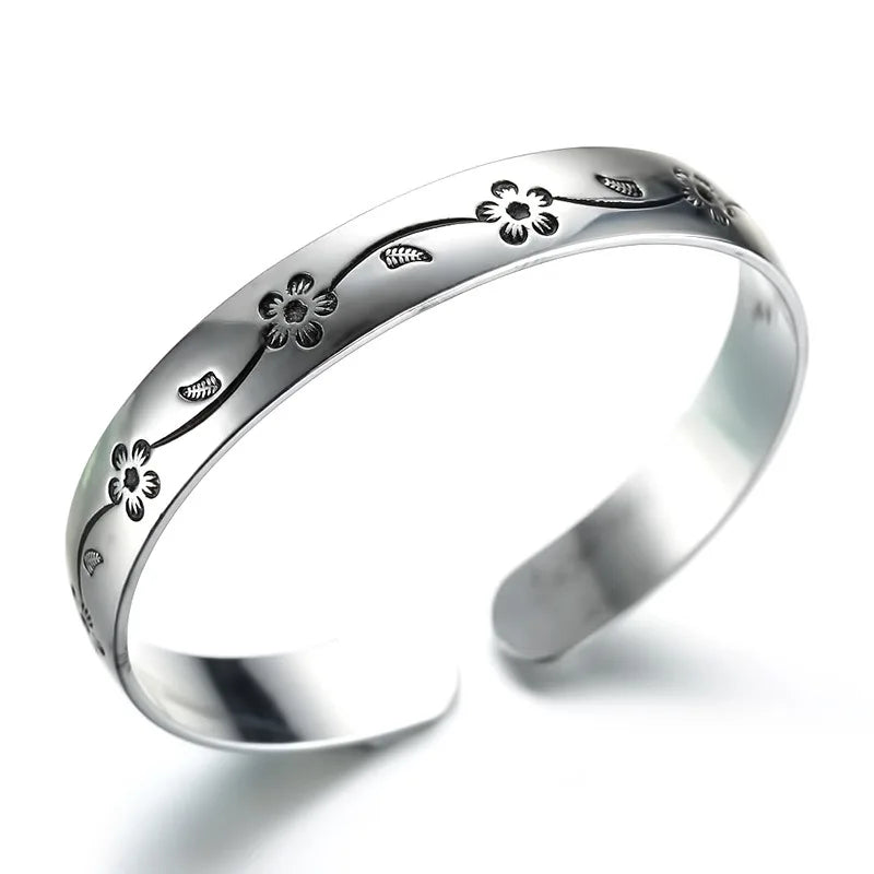 Silver Flower Open Bracelet For Women Quality Jewelry Jewellery - Image 1
