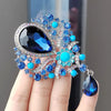 Retro Blue Crystal Big Waterdrop Pendant Brooch for Women Full of Rhinestone Brooch Pin Clothing Accessories Vintage Jewelry - Image 2