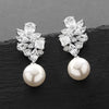 Silver Brilliant CZ Bridal Wedding Pearl Earrings for Women Bling Bling Drop Earrings for Women Jewelry - Image 1
