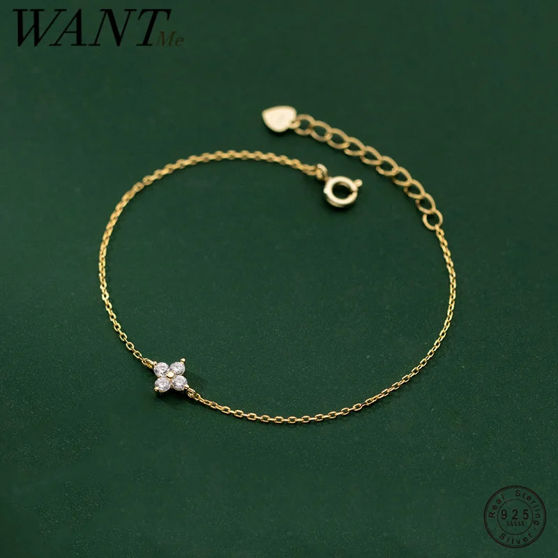 Silver Simple Romantic Four-Petal Flower Chain Charm Bracelet for Women Daily Wear Jewelry - Image 1