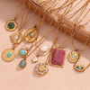 Marble Sun Pattern Round Mini Turquoise Eye Retro Round Coin Rectangular Snake Chain Freshwater Pearl Necklace - Image 6