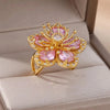 Colored Zircon Double Flower Rings For Women Gold Plated Stainless Steel Flower Opening Ring Wedding Aesthetic Jewelry Gift - Image 9
