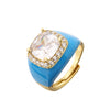 HECHENG,Multicolor Enamel Dripping Oil Zircon Open Ring For Women Adjustable Gold Plated Chunky Finger Rings Gift - Image 13