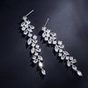 Cubic Zirconia Leaf Long Dangle Earrings for Elegant Women White Leaves Drop Earring Bridal Wedding Jewelry - Image 2