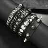 Four Piece Black PU Leather Cuff Bracelet Set with Stud and Chain Details - Image 11