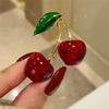 Crystal Dark Red Cherry Brooches For Women Clothing Cute Alloy Crystal Fruit Enamel Pins Party Jewelry Gifts - Image 1