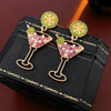 Vintage Lime Wine Glass Earrings for Women Temperament Light Inlaid Rhinestone Pearl Earring Sense Jewelry - Image 5