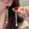 Elegant Shiny Rhinestone Dangle Earrings Tassel Pearl Korean Style Earrings Bow Red Rose Bow Stud Earrings Wedding Accessories - Image 17