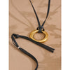 Long PU Leather Stainless Steel Round Pendant Bib Necklace Minimalist for Women Stylish Jewelry - Image 4