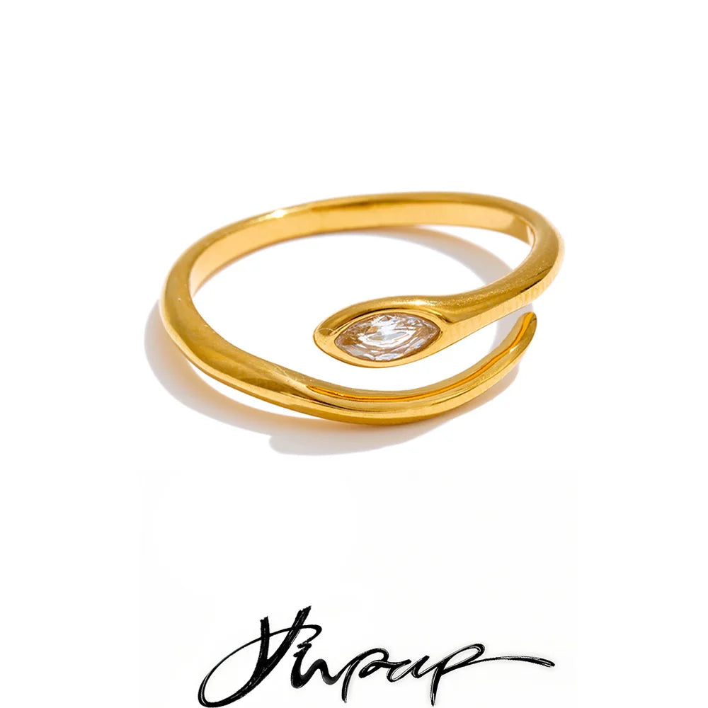 Stainless Steel Zirconia Snake Adjustable Ring Gold Platinum Plated Minimalist Chic Jewelry - Image 1