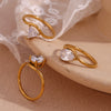 Wave Drop Round Zircon Ring Minimalist 316L Stainless Steel Women's Rings Gold Plated Accessories - Image 5