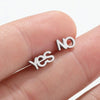 Creative Stainless Steel Yes And No Letter Stud Earrings for Women Jewelry Friendship Gift - Image 2