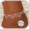 Silver Ankle Bracelets for Women Dainty Layered Anklets Beaded Sparkling CZ Heart Beach Ankle Bracelets - Image 1