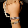 Silver Color 14mm Prong Miami Cuban Link Chain Necklace For Women Iced Out 2 Row Rhinestones Square Cuban Link Choker Jewelry - Image 3