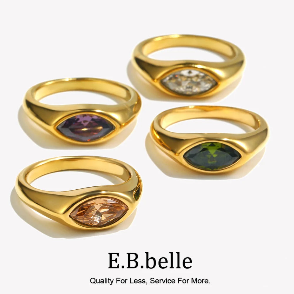 Horse Eye Zircon Seal Ring Colorful 316L Stainless Steel Decoration Gold Plated Jewelry - Image 1