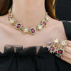 Vintage Purple Rhinestone Necklace Drop Earrings for Women Palace Style Geometric Round Necklace Earrings Ladies Jewelry Sets K - Image 2