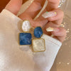 Asymmetric Blue Square Drop Earrings For Women Rhinestone Water Ripple Charms Pendant Earrings Designed Jewelry Gifts - Image 4