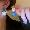 Asymmetric Blue Square Drop Earrings For Women Rhinestone Water Ripple Charms Pendant Earrings Designed Jewelry Gifts - Image 3