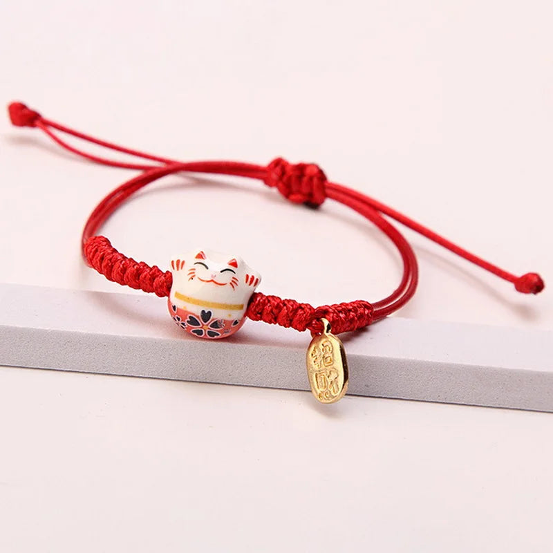 Simple Ceramic Lucky Cat Braided Bracelet for Women Cute Animal Kitten Hand-woven Adjustable Bangles Party Harajuku Jewelry Gift - Image 1