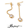 Stainless Steel Cubic Zirconia Long Chain Round Drop Dangle Earrings Temperament Jewelry Accessories - Image 1