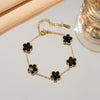 Double Sided Five-Leaf Flower Bracelet For Women Adjustable Plated Gold Stainless Steel Five Point Star Clover Party Jewelry - Image 4