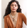 White Colorful Shiny Glass Cross Pendant Necklace for Women Stainless Steel Polyester Chain Jewelry Gift - Image 3