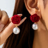 Elegant Shiny Rhinestone Dangle Earrings Tassel Pearl Korean Style Earrings Bow Red Rose Bow Stud Earrings Wedding Accessories - Image 13