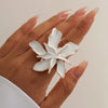 Elegant White Flower Rings for Women Vintage Big Petals Open Chunky Finger Ring Romantic Glazed Design Wedding Knuckle Jewelry - Image 7