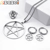 Stainless Steel Pentagram Pentacle Star Necklace for Women Men Punk Hoop Earrings Ring Bracelet Jewelry Set Conjuntos De Joyas - Image 1