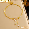 316L Stainless Steel White Rhinestone Flower Tassel DoubleLayer Anklet For Women Foot Chain Jewelry Holiday Gift - Image 1