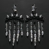Exaggerated Black Crystal Long Tassel Earrings Wedding Accessories 2024 Design Rhinestone Hanging Earrings for Women
