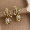Exaggerated Simulated Pearl Hollow Out Metal Rose Flower Tassel Long Drop Earrings for Women Gold Silver Plated Alloy - Image 3