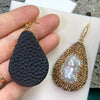 Natrual Baroque Freshwater Pearl Water Drop Earrings Leather Grey Rhinestone Crystal Jewelry for Women Snake Skin Pattern Back - Image 3