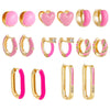 Cute Enamel Pink Geometric Round Heart Hoop Earrings Minimalist Gold Color Copper CZ Zirconia Hoop Huggies Korean Jewelry Gifts - Image 1
