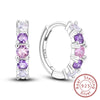 Silver Hoop Earrings Purple Zircon Flowers Butterflies Studs Earring For Women Wedding Engagement Gift - Image 28