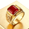 Vintage Golden Alloy Men's Rectangle Crystal Ring Carved Dragon Band Statement Signet Ring Party Jewelry Gift - Image 1