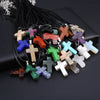 Charm Natural Semiprecious Stone Cross Shape Crystal Tiger Eye Agate Pendant Necklace Jewelry Gift for Women 25x18mm - Image 1
